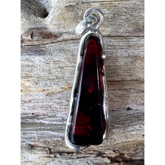 Sterling Silver Cherry Amber Teardrop Pendant Jewelry  7.66g - Picture 2 of 7
